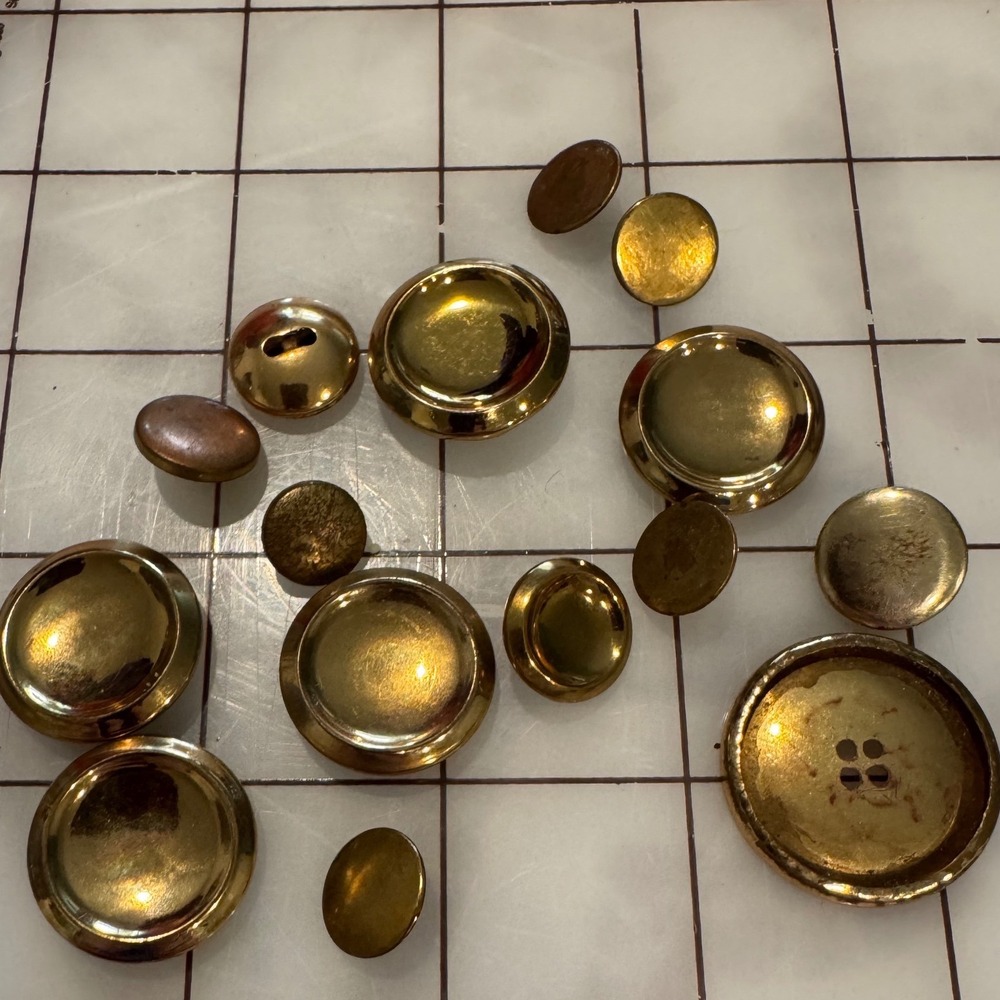 Vintage Mixed Brass Gold Tone Buttons Lot Domed Blazer Flat Craft Sewing 15pc